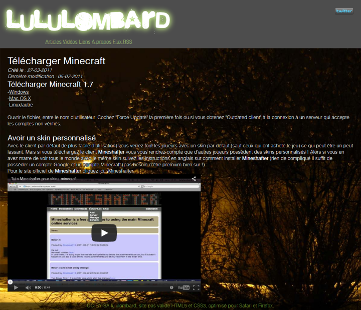 Le site de lululombard en 2011